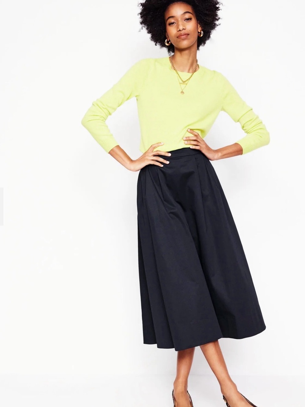 Boden Isabella Cotton Sateen Black Midi A-Line Skirt